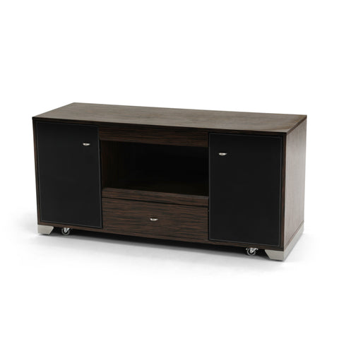 Brown / Black Tiger Wood Rolling Office Credenza