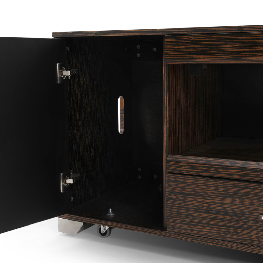 Brown / Black Tiger Wood Rolling Office Credenza