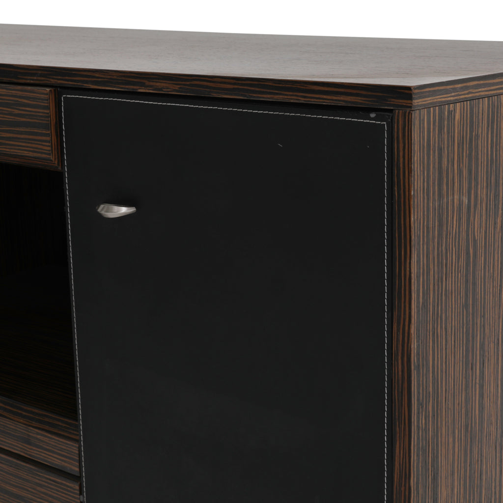 Brown / Black Tiger Wood Rolling Office Credenza