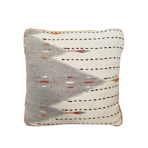 Double-Sided White Pillow w/ Grey Mountain and Black Stripe Designs