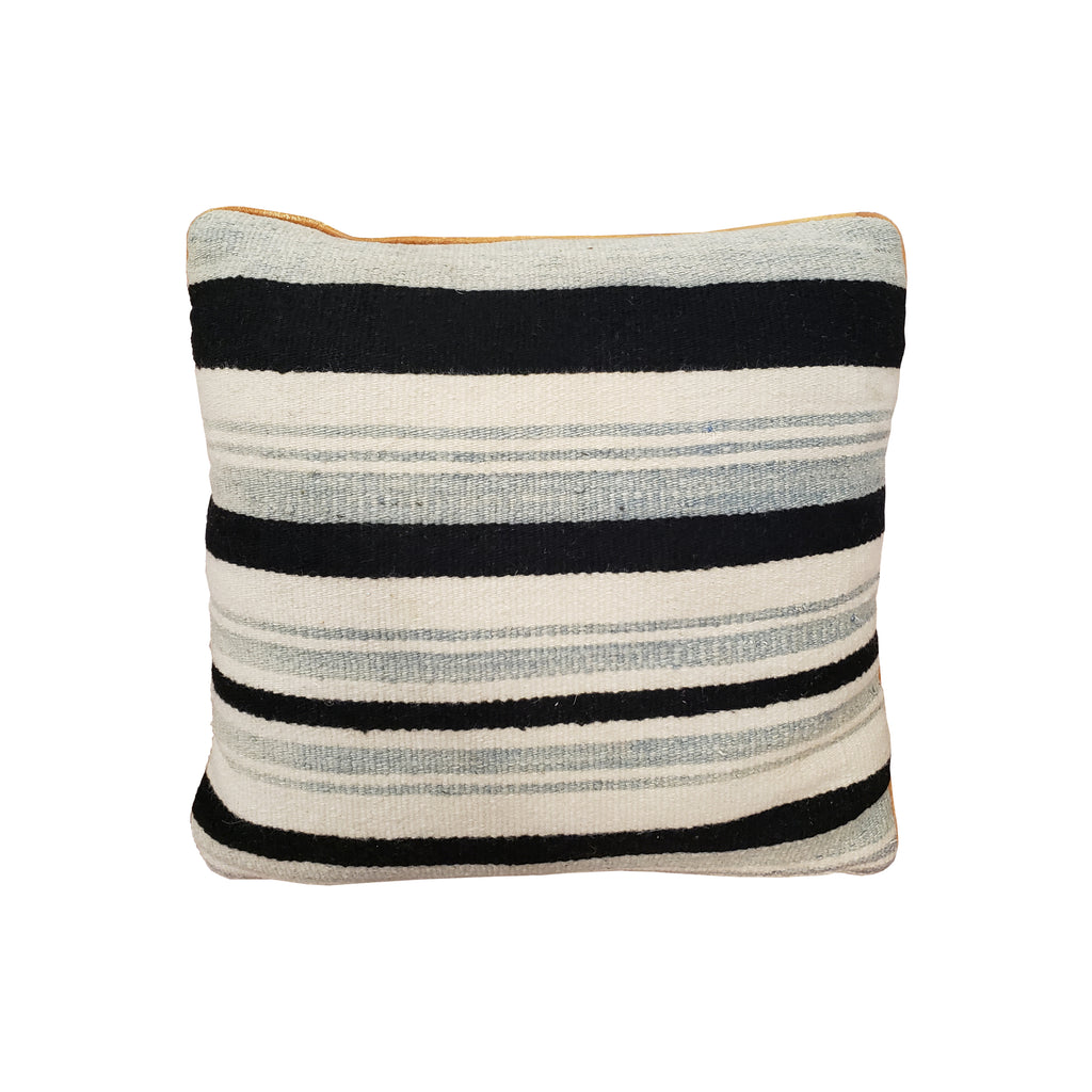 Double-Sided White Pillow w/ Grey Mountain and Black Stripe Designs