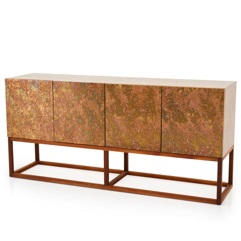 Milo Baughman Mottled Gold & Pink Console