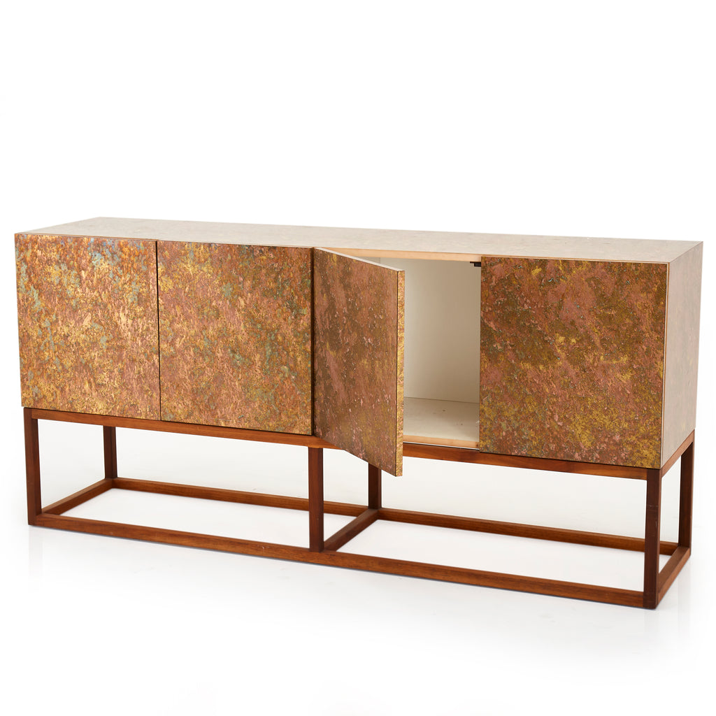 Milo Baughman Mottled Gold & Pink Console