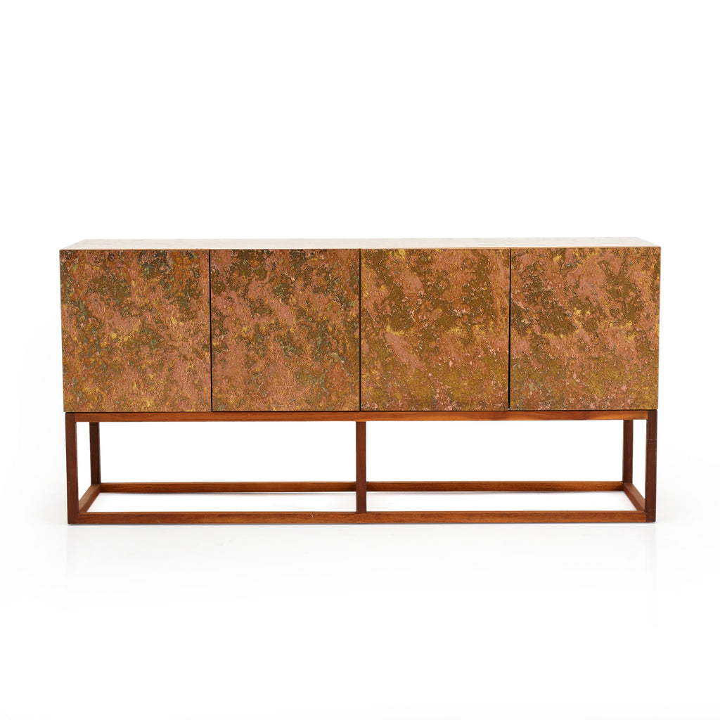 Milo Baughman Mottled Gold & Pink Console