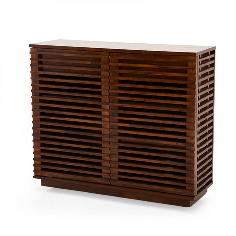 Contemporary Dark Wood Slatted Cabinet