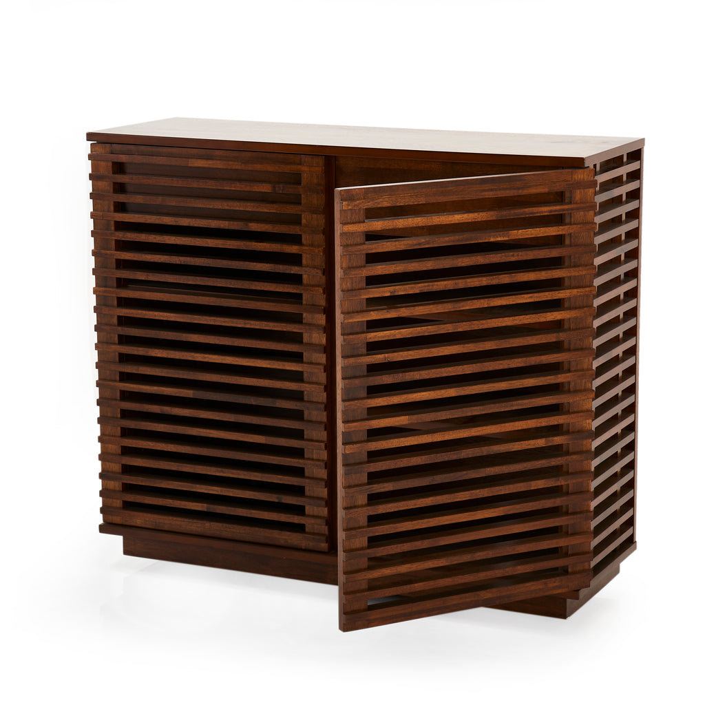 Contemporary Dark Wood Slatted Cabinet