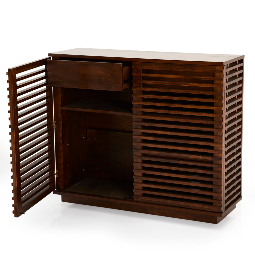 Contemporary Dark Wood Slatted Cabinet