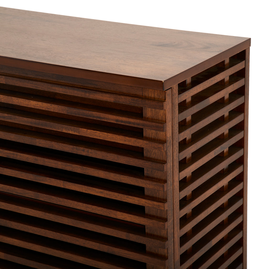 Contemporary Dark Wood Slatted Cabinet