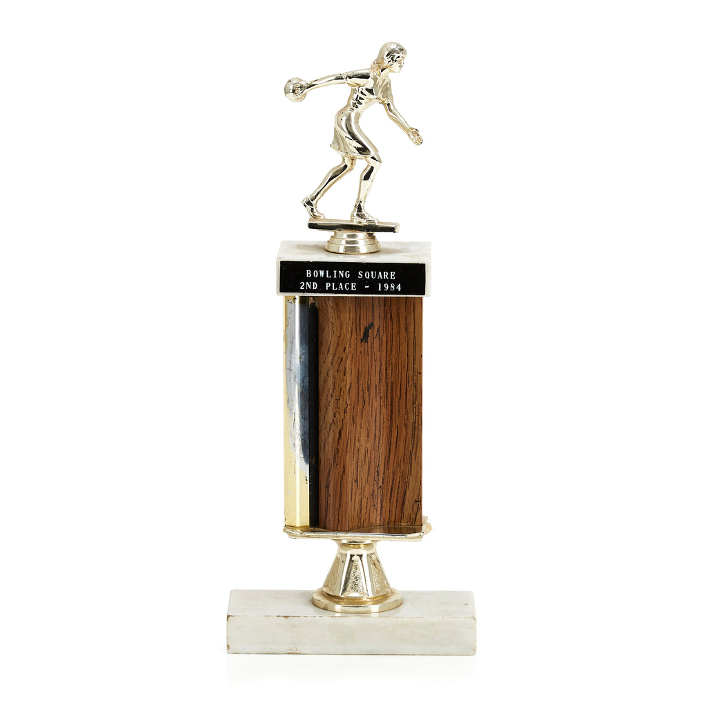Gold Bowling Trophy Wood & Marble Base
