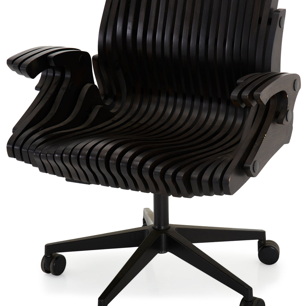 Black Slatted Wood Office Chair