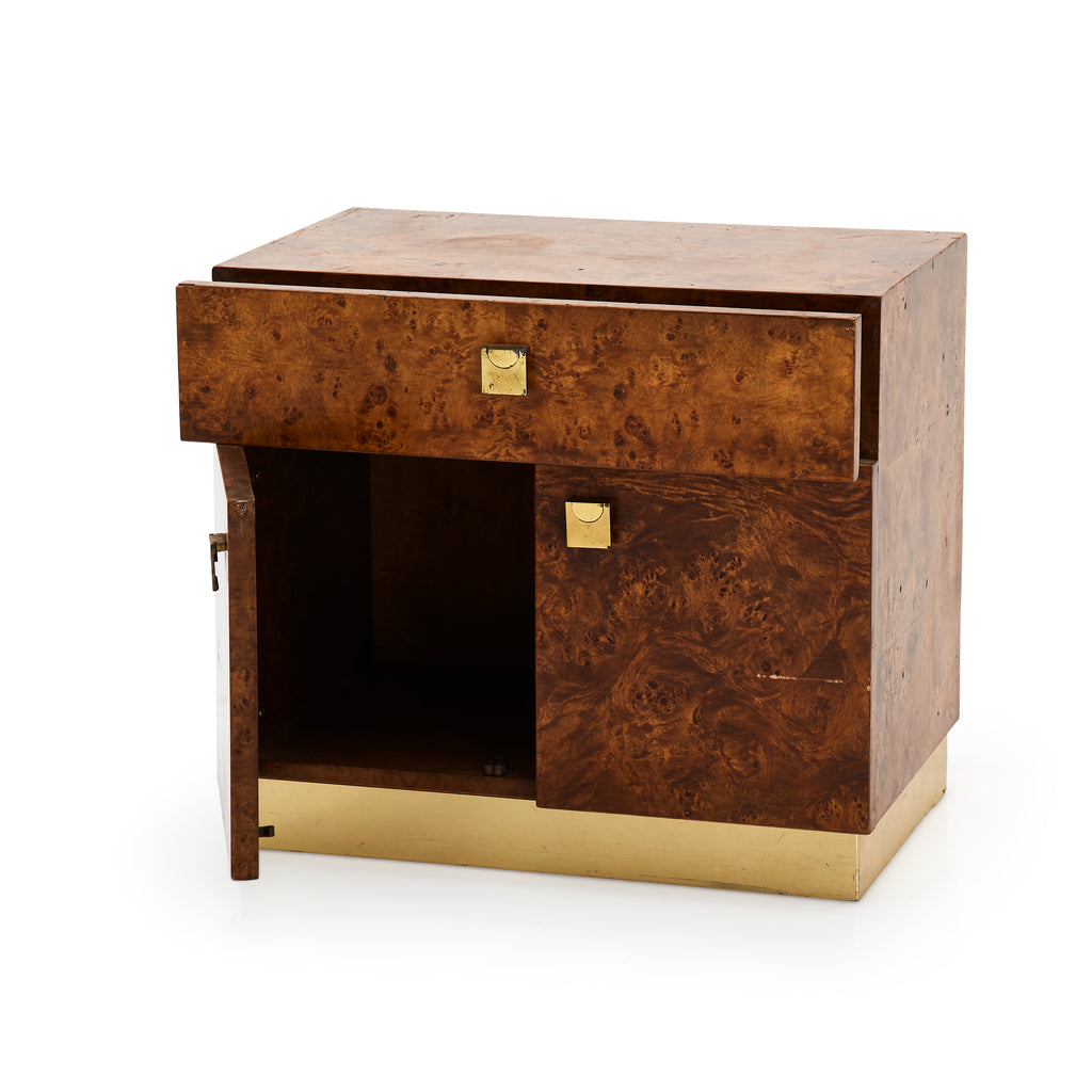 Wood & Brass Burl Side Table