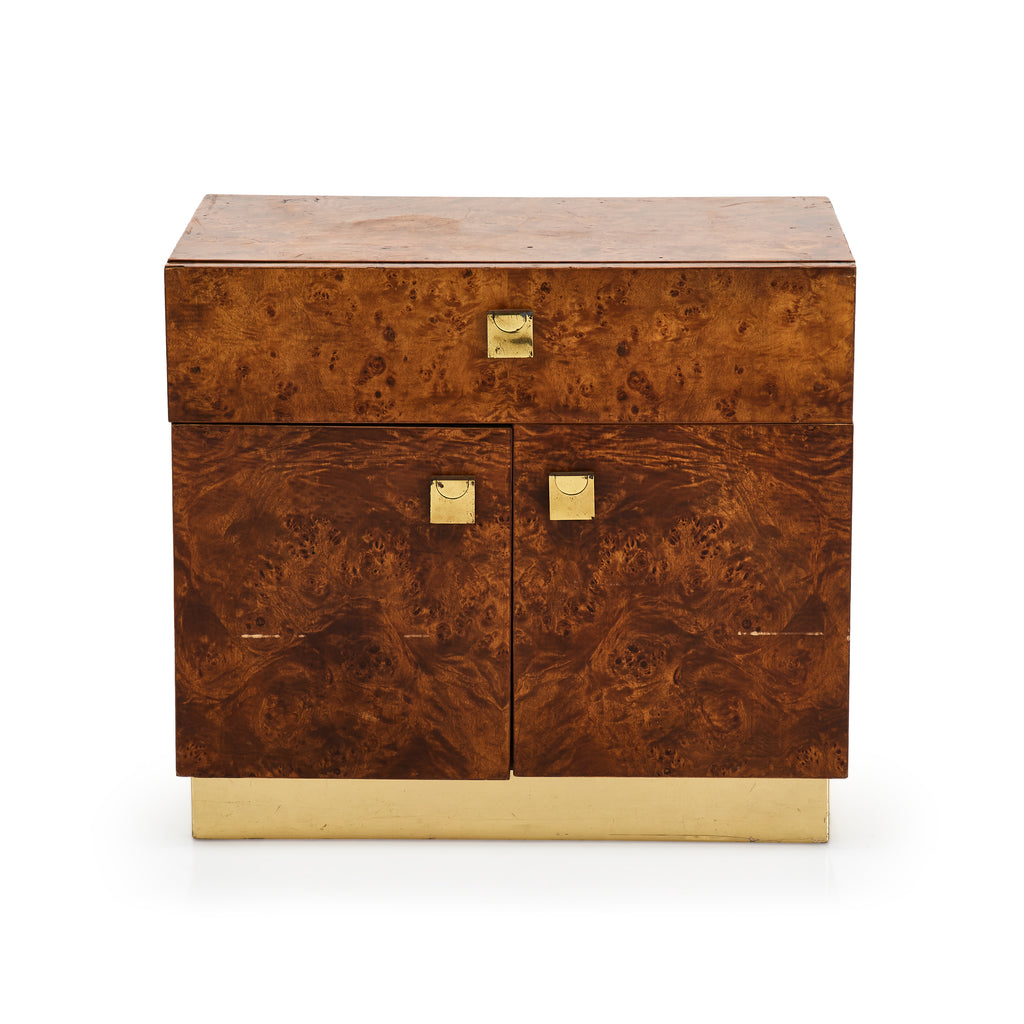 Wood & Brass Burl Side Table