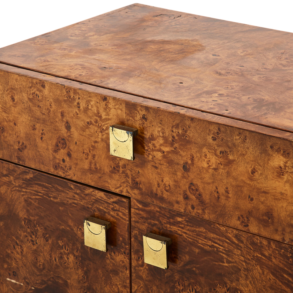 Wood & Brass Burl Side Table