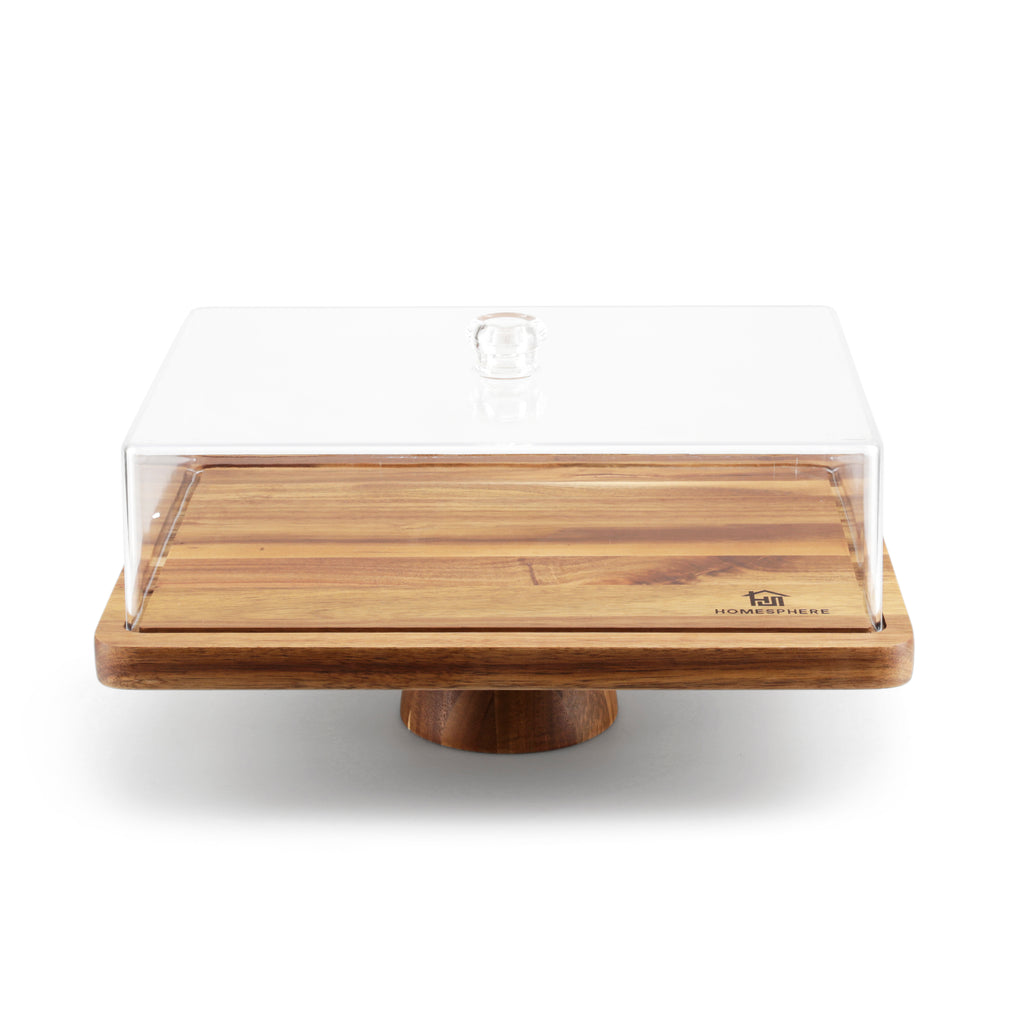 Wood Cake Stand w/ Translucent Cover