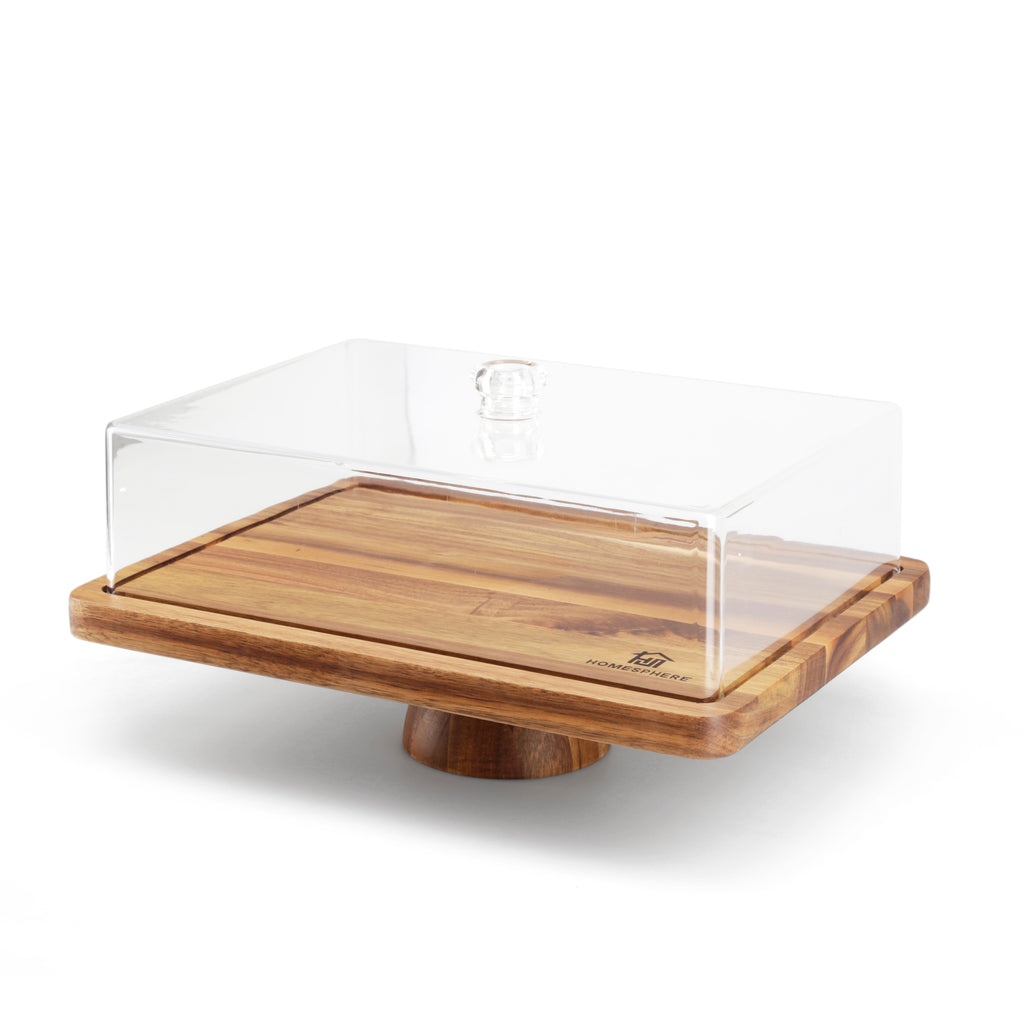 Wood Cake Stand w/ Translucent Cover