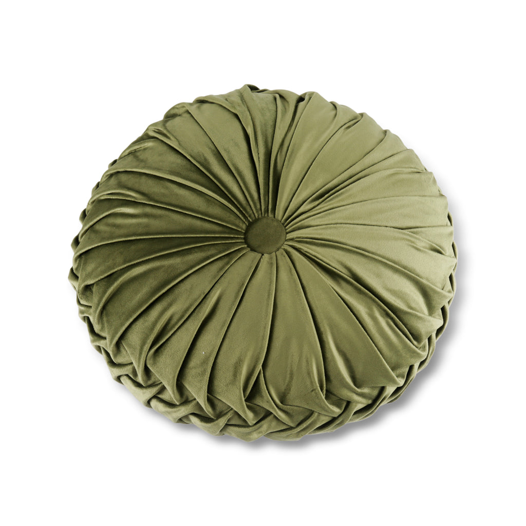 Round Green Pleated Pillow