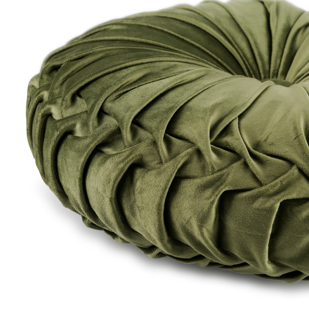 Round Green Pleated Pillow