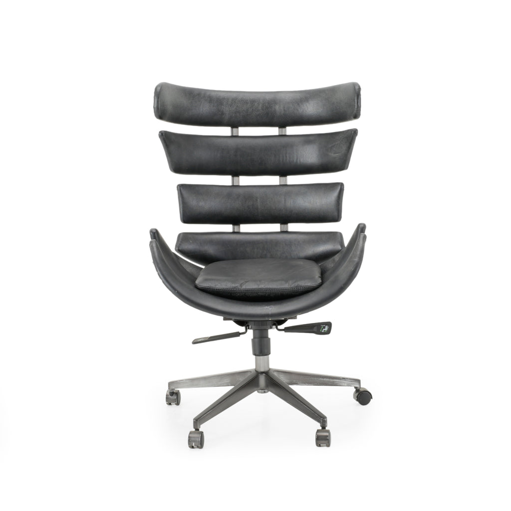 Black Leather Wingback Cut Out Office Chair