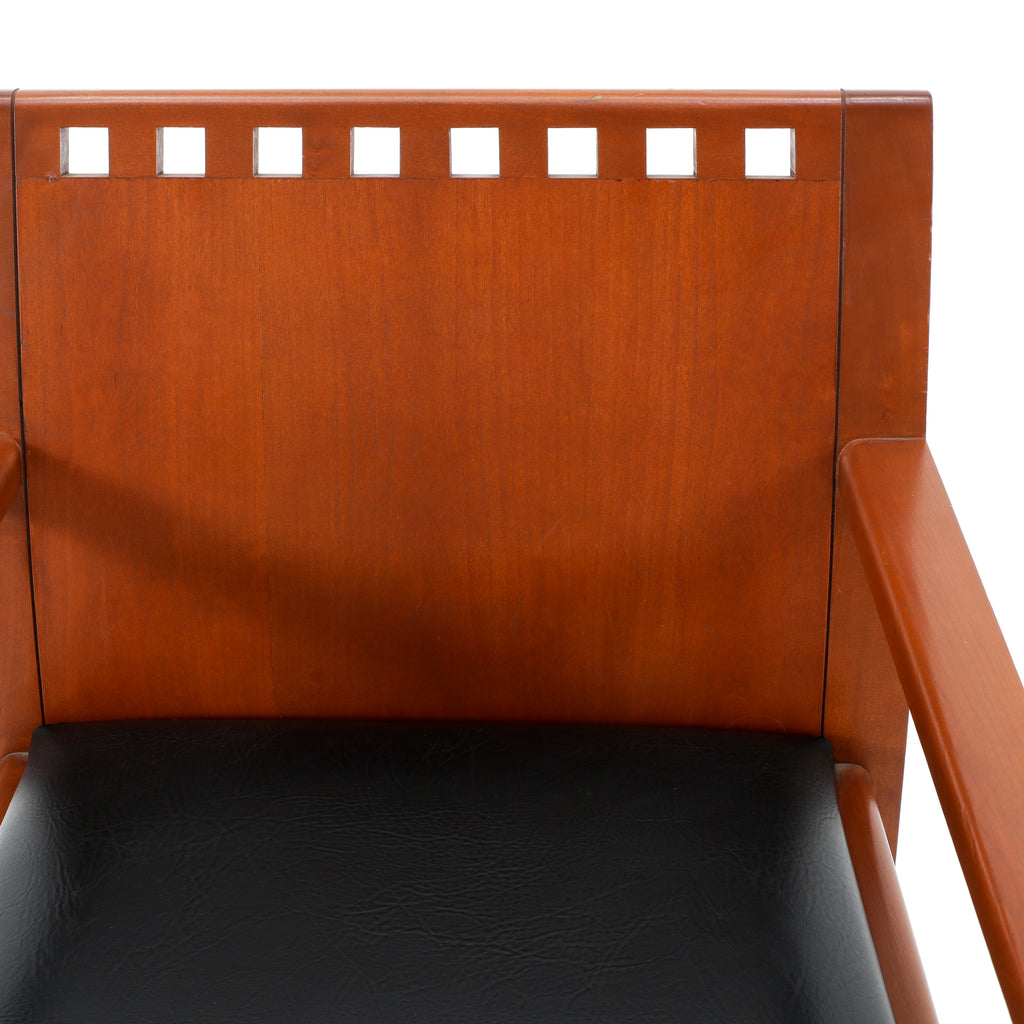 Black Leather & Wood Square Modern Dining Chair