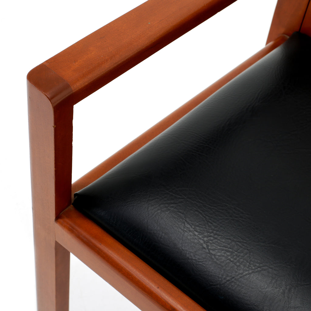 Black Leather & Wood Square Modern Dining Chair