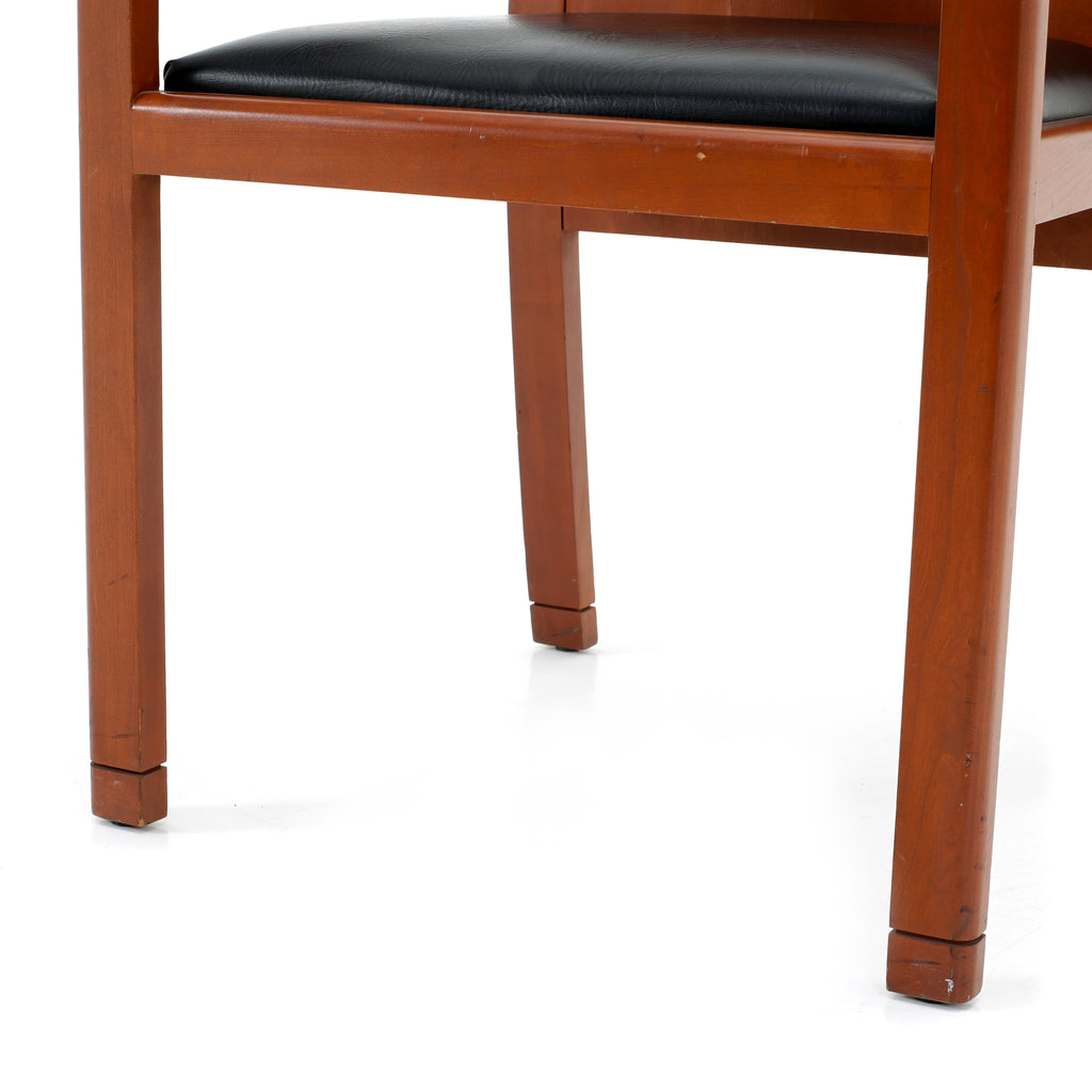 Black Leather & Wood Square Modern Dining Chair