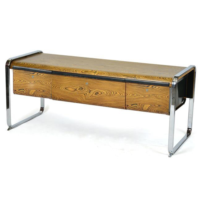 Wood Credenza with Curved Chrome Frame