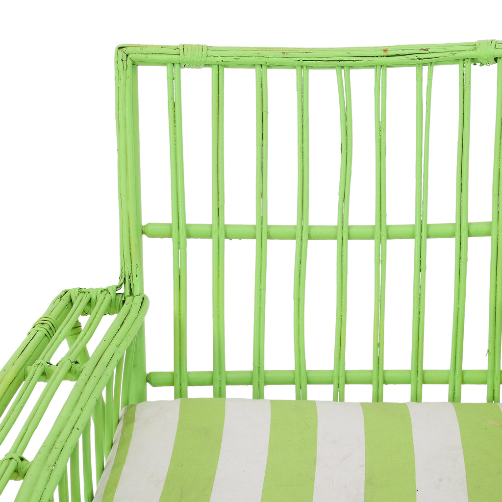 Green Wicker / Striped Outdoor Lounge Chair