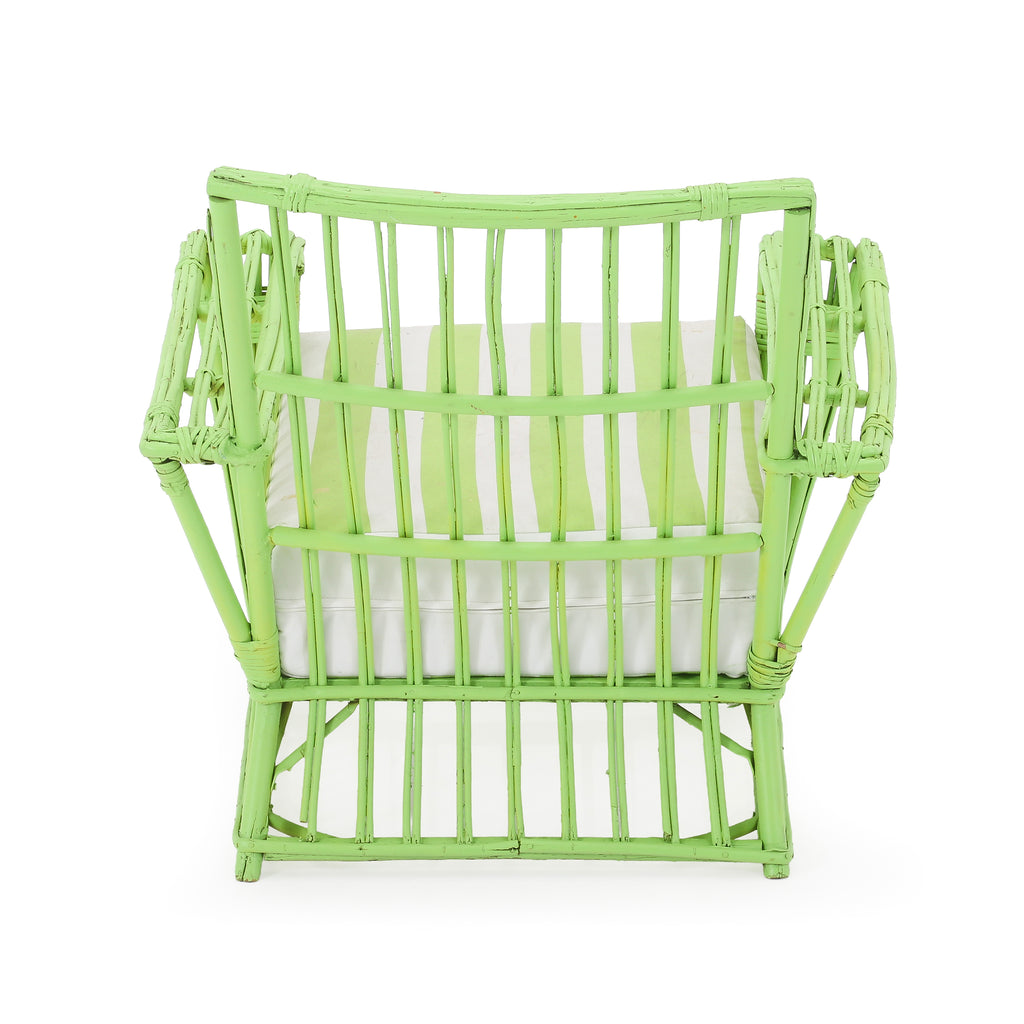 Green Wicker / Striped Outdoor Lounge Chair