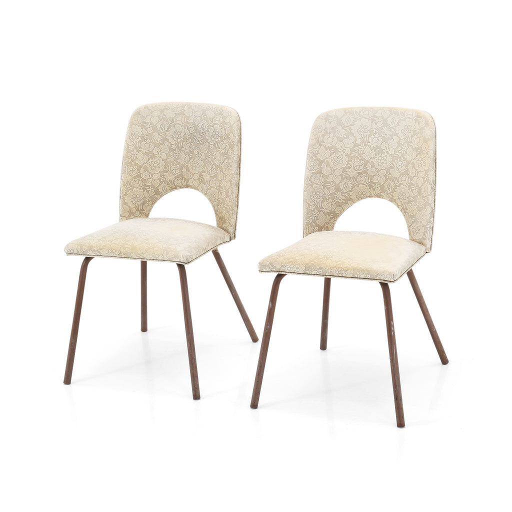 Off-White Floral Vinyl Dining Chairs