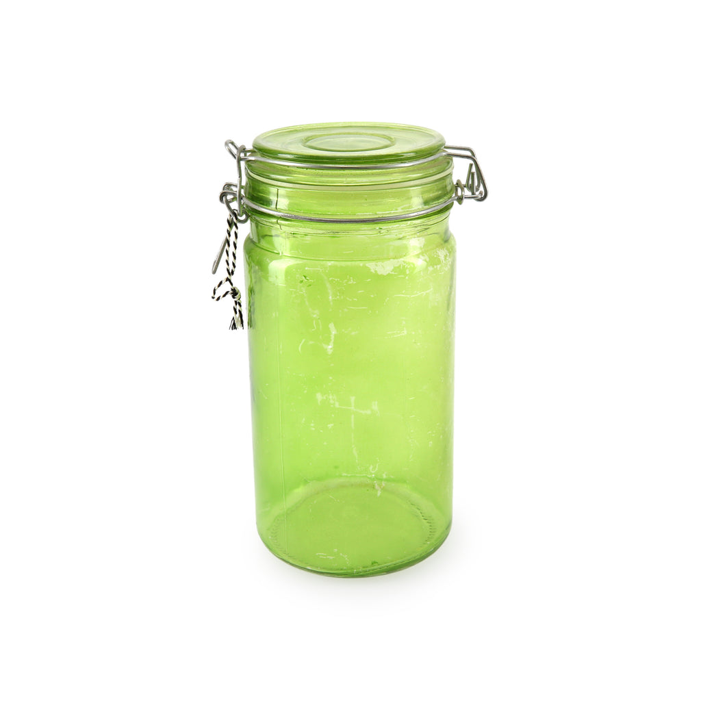 Green Glass Jar with Metal Attachments