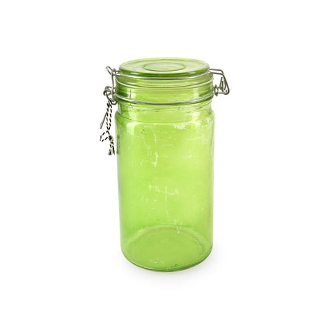 Green Glass Jar with Metal Attachments