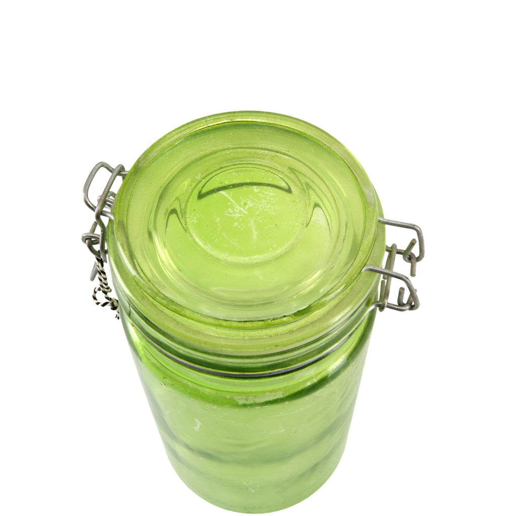 Green Glass Jar with Metal Attachments