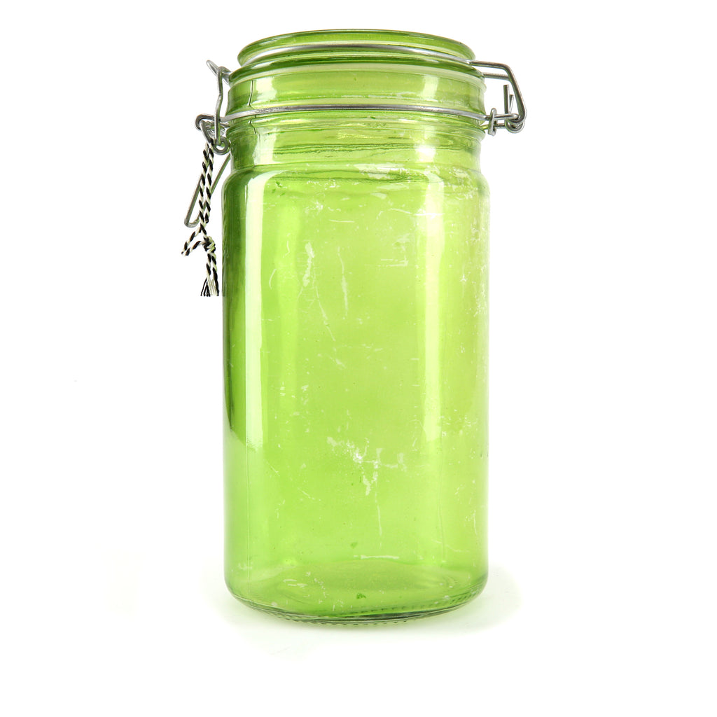 Green Glass Jar with Metal Attachments