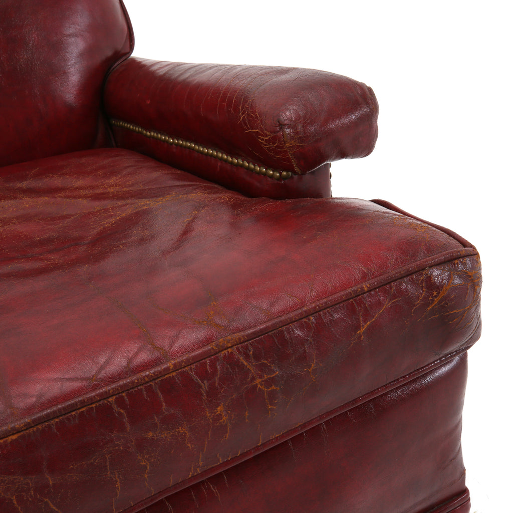 Distressed Red Leather Armchair
