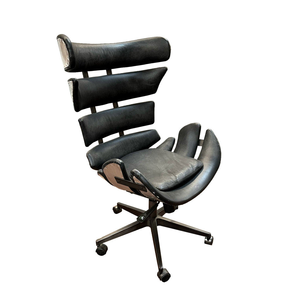 Black Leather Wingback Cut Out Office Chair
