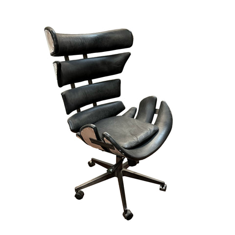 Black Leather Wingback Cut Out Office Chair