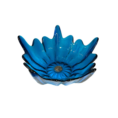 Glass Blue Flower Bowl Candy Dish (A+D)