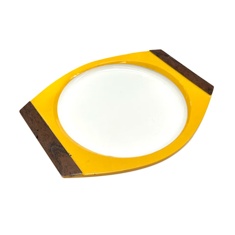 Vintage Yellow Serving Plate w/ Wood Handles
