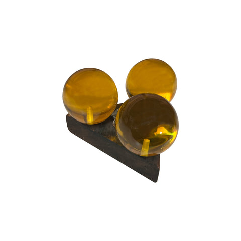 Amber Resin Balls on Wood Triangle