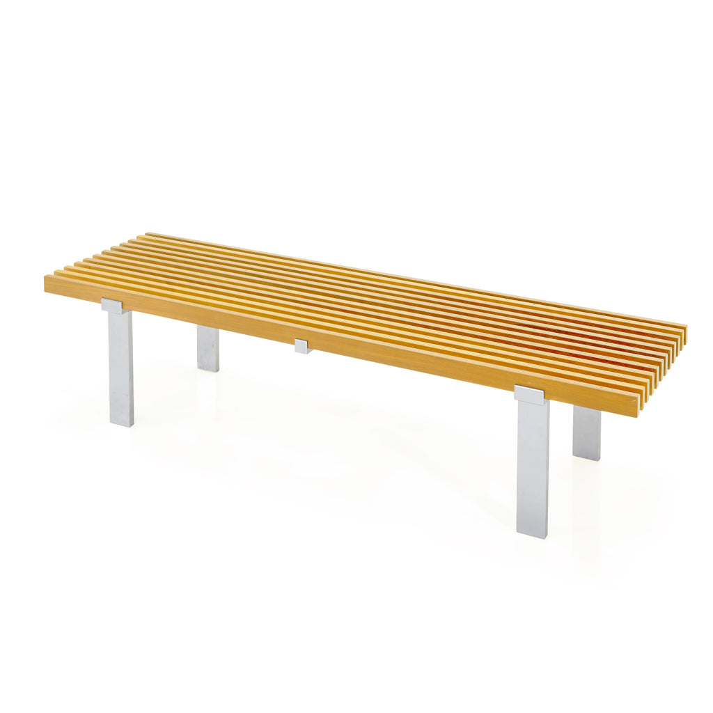 Light Wood Slatted Small Bench