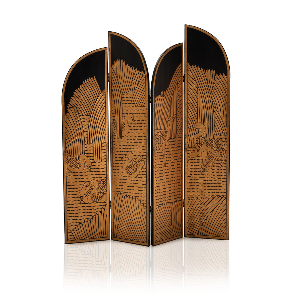 Black Wood Divider with Cloud and Bamboo Design