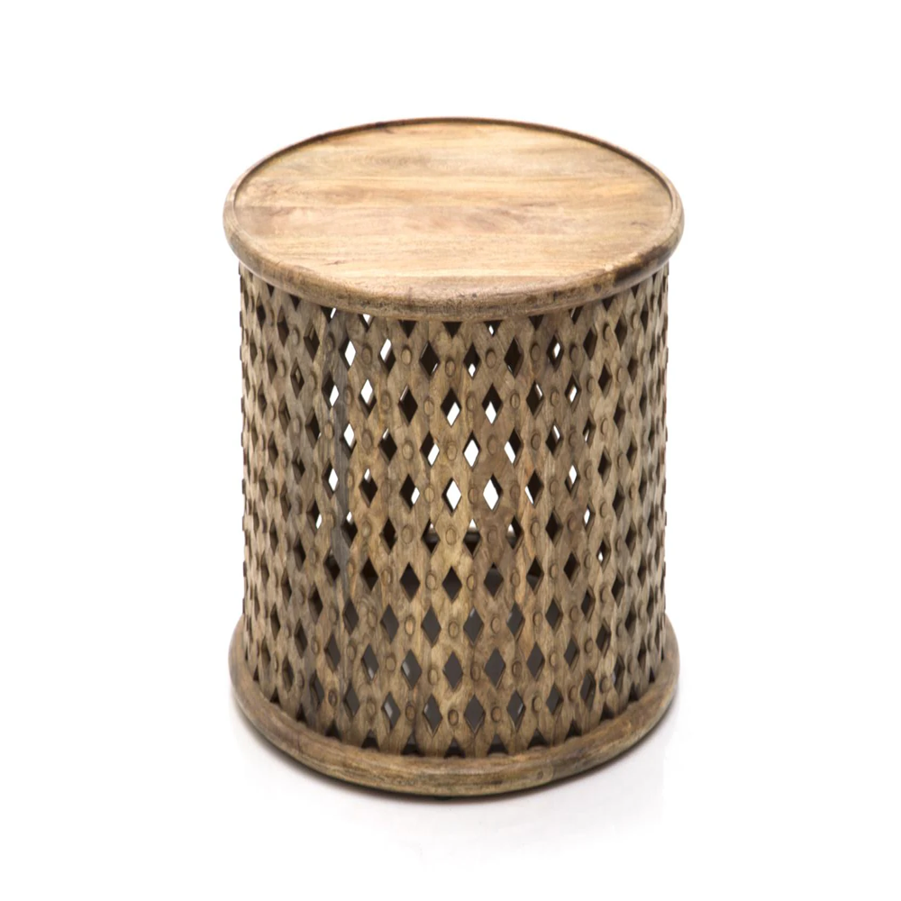 Natural Wood Diamond Patterned End Table
