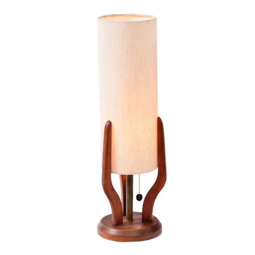 Wood Table Lamp with Cylinder Shade