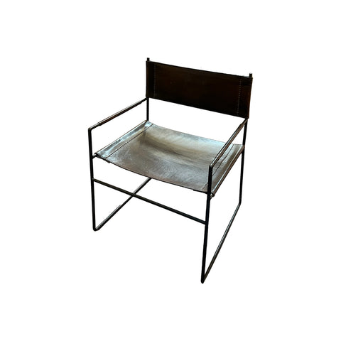 Brown Leather Thin Metal Wire Frame Chair