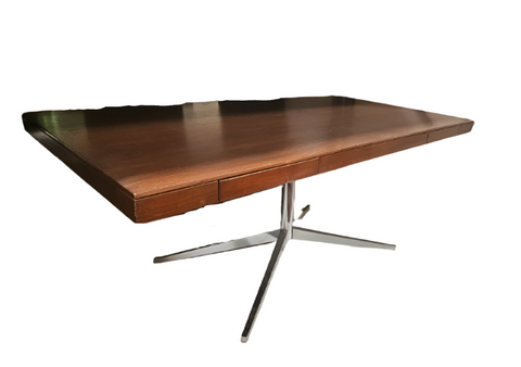 Wood Desk Table with Chrome Single Base
