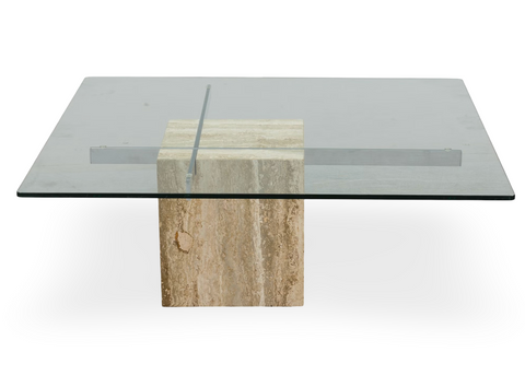 Travertine Square Glass Coffee Table