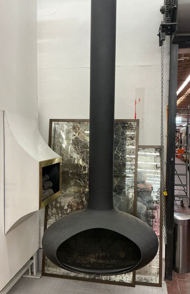 Black Large Oval Floating Fireplace