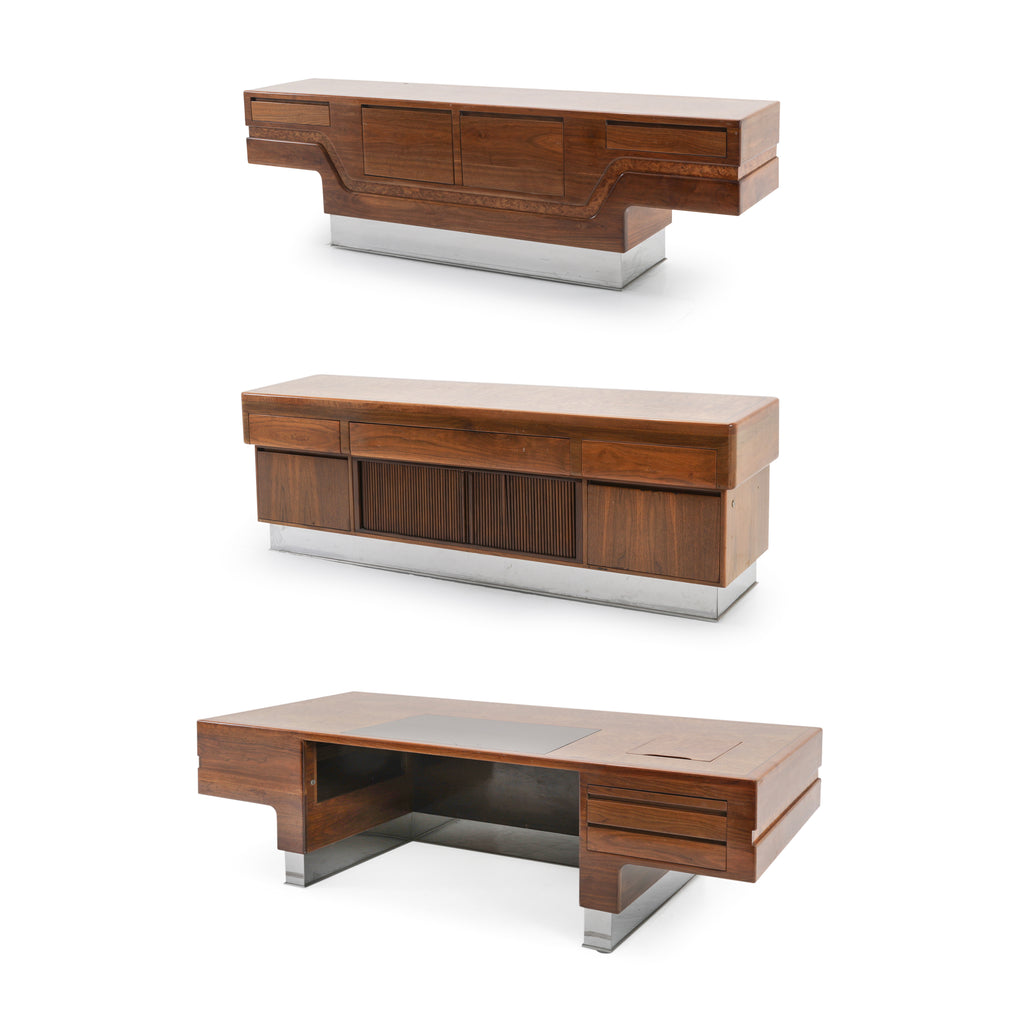 Large Burlwood Buffet Table w/ Chrome Base