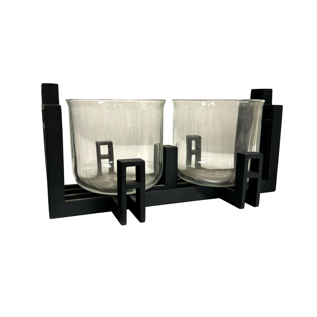 Double Glass Candle Holder / Planter With Black Stand