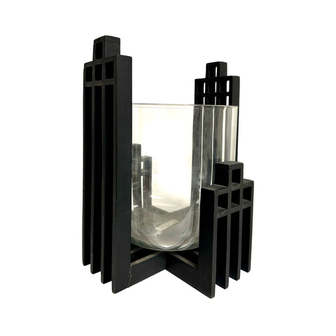 Glass Candle Holder / Planter With Black Stand